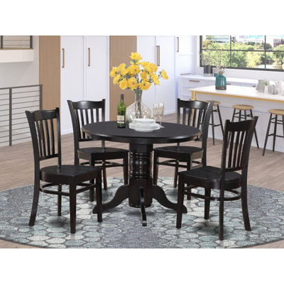 5 Piece Dinette Set for 4 Includes a Round Kitchen Table with Pedestal and 4 Dining Chairs, Black
