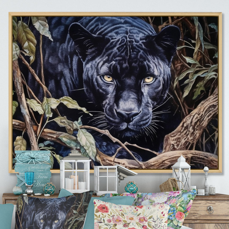 Panther's Gaze II - imprimé, Cadre naturel flottant, H 16 po x l 32 po x P 1 po