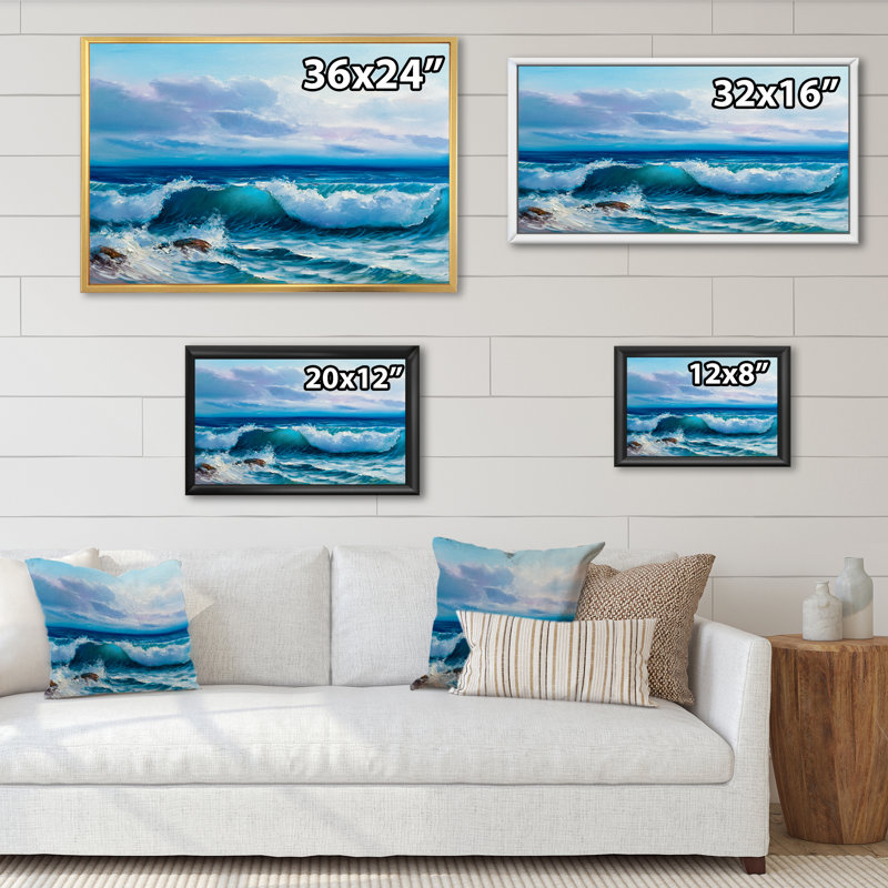«Beautiful Blue Ocean Sunset And Waves III», reproduction sur toile flottante, H 24 po x l 36 po x P 1 po