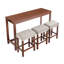 Table de bar et chaise 4 pièces avec ports de charge, table de 59 pouces, 3 tabourets en lin confortables résistants aux éclaboussures, pieds en bois massif, moyeu encastré peu encombrant, tabourets rembourrés, pour chambre industrielle