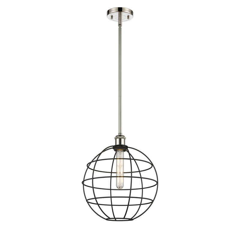 Luminaire suspendu à tige 1 lumière 16 po Ballston Lake Placid, H 14,25 po x l 12 po x P 12 po, Nickel poli
