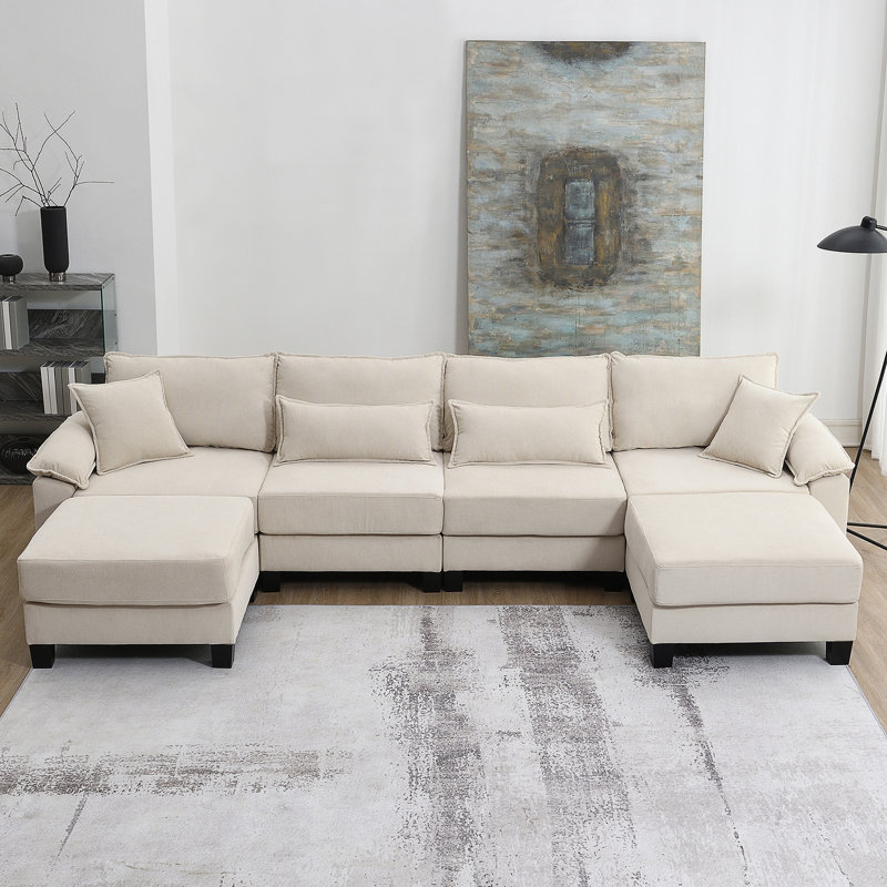 Canapé modulaire 6 pièces rembourré, Velours côtelé beige