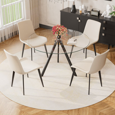 Modern Glass top Pedestal Dining Set