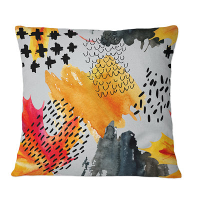 Grunge Maple Leaf On Grey - Modern Printed Throw Pillow