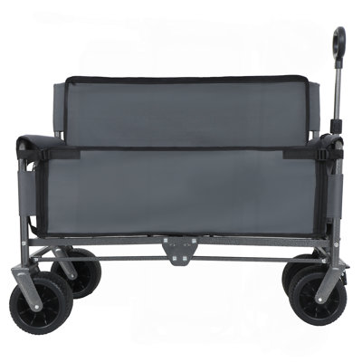 Chariot pliable convertible 3-en-1 avec banquette et rangement - Chariot utilitaire robuste de 500 lb, roues tout-terrain d'une capacité de 180 L pour le camping, la plage, les sports, le jardin et le gris
