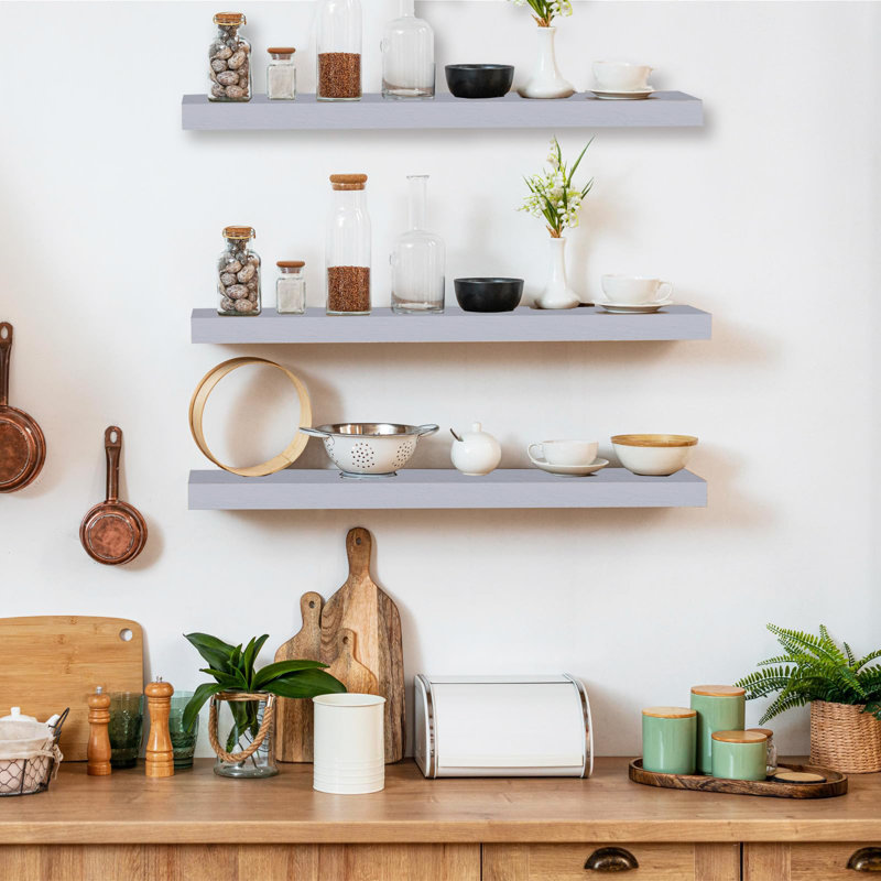 Cahya 3 Piece Floating Shelf, Gray