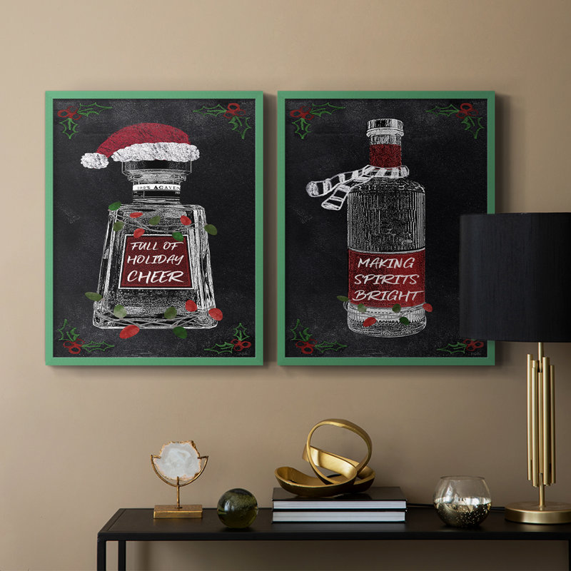 «Holiday Spirits I», reproduction encadrée de qualité supérieure - prête à être accrochée - aucun clou requis - aucun clou requis