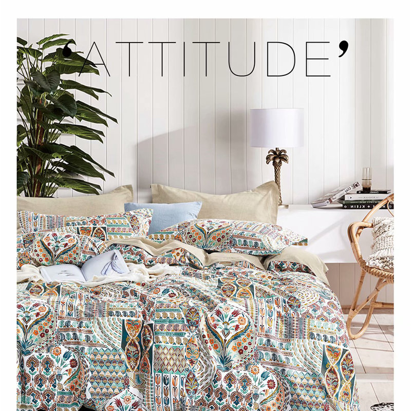 Ensemble de housse de couette réversible en coton standard blanc / bleu / jaune 3 pièces George-James