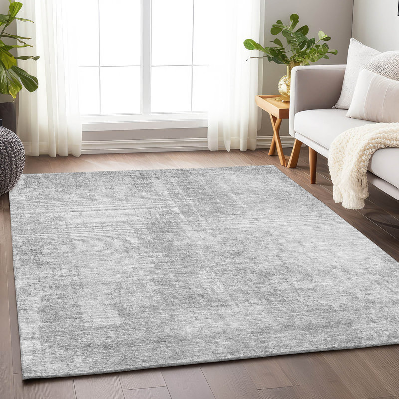 Tapis argenté de qualité supérieure lavable à la machine Prisco, Rectangulaire 3 pi x 5 pi