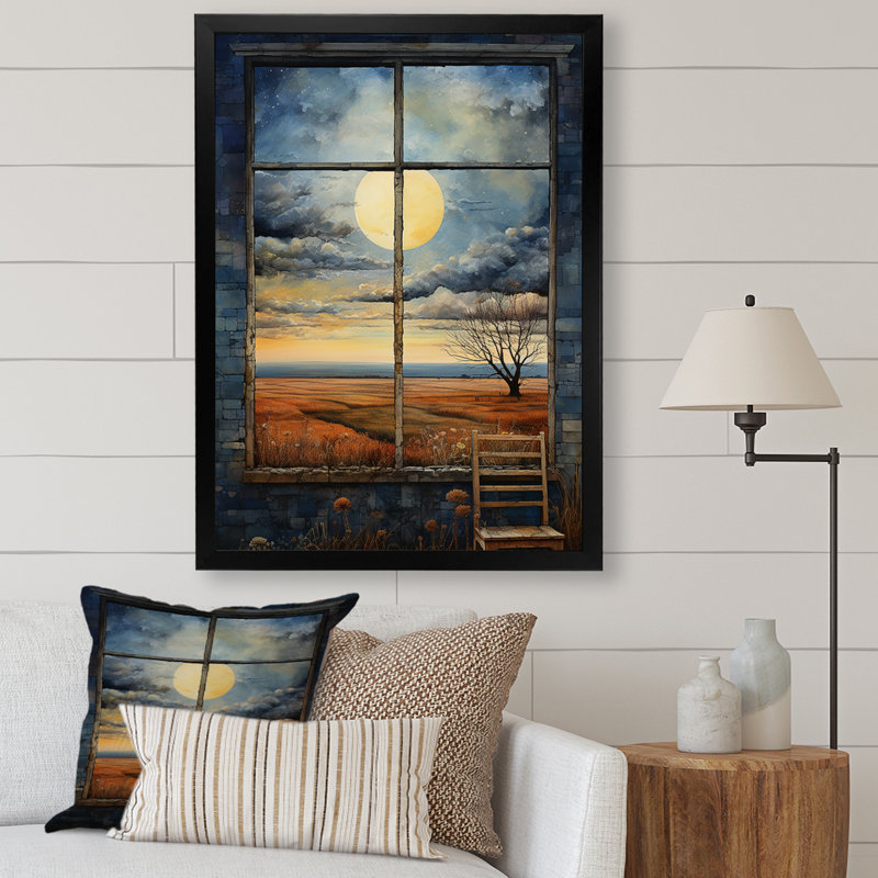 Meadow Horizon Farmhouse Windows I - Art mural de fenêtres de ferme, Cadre simple noir, H 20 po x l 12 po x P 1 po