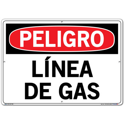 Spanish Danger Sign, Gas Line LÃNEA DE GAS -  Vestil, SI-D-16-E-AL-080-S