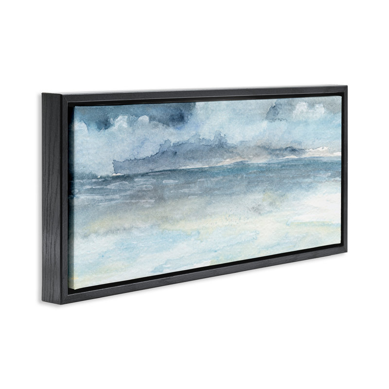 Abstract Cloudy Ocean Waves, 11" H x 25" W, Jet Black Floater Frame