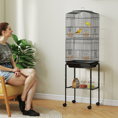 Darin Bird Cage for Budgie Finch Canary Parakeet with Stand Sliding Tray Black