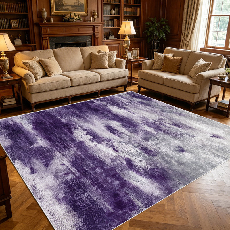 1PC Watercolor Purple Abstract Brush Stroke area rugs for Living Room, Soft and Comfortable, Suitable for all seasons, easy-to-maintain, machine washable Indoor floor mat, Under Table Farmhouse suitable for dining room