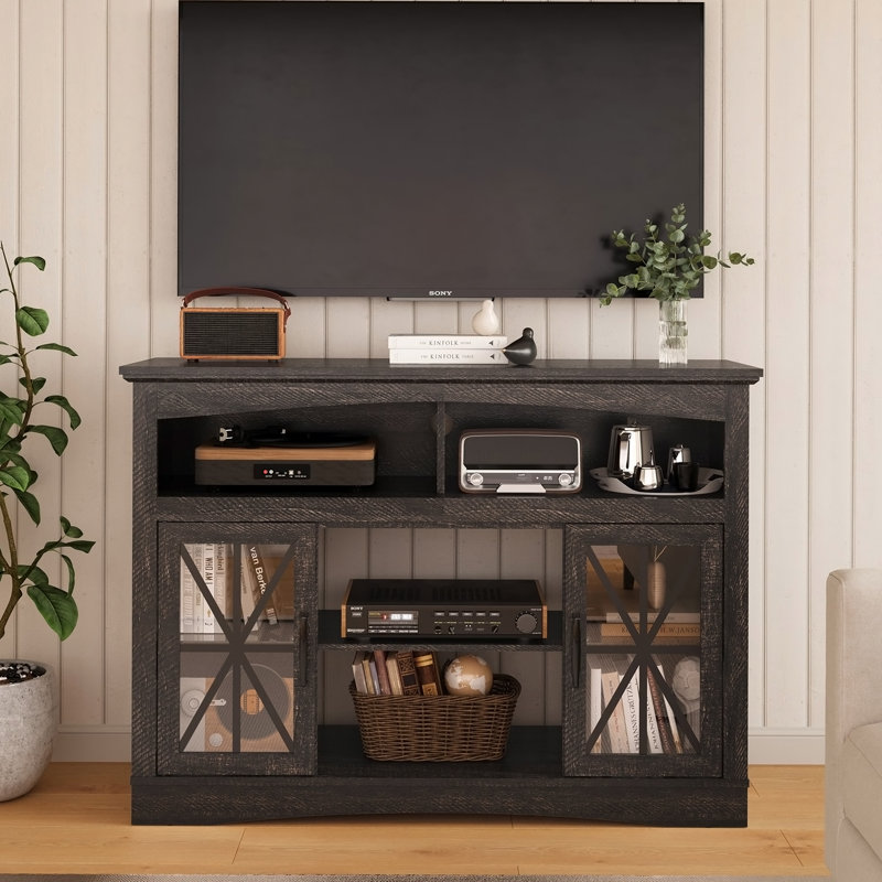 Meuble télé Farmhouse avec éclairage DEL et tablettes réglables, Brown