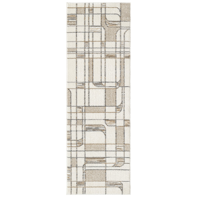 Colondro Ivory Multicolor Mid-Century Modern Indoor Rug, Runner 2' x 6'