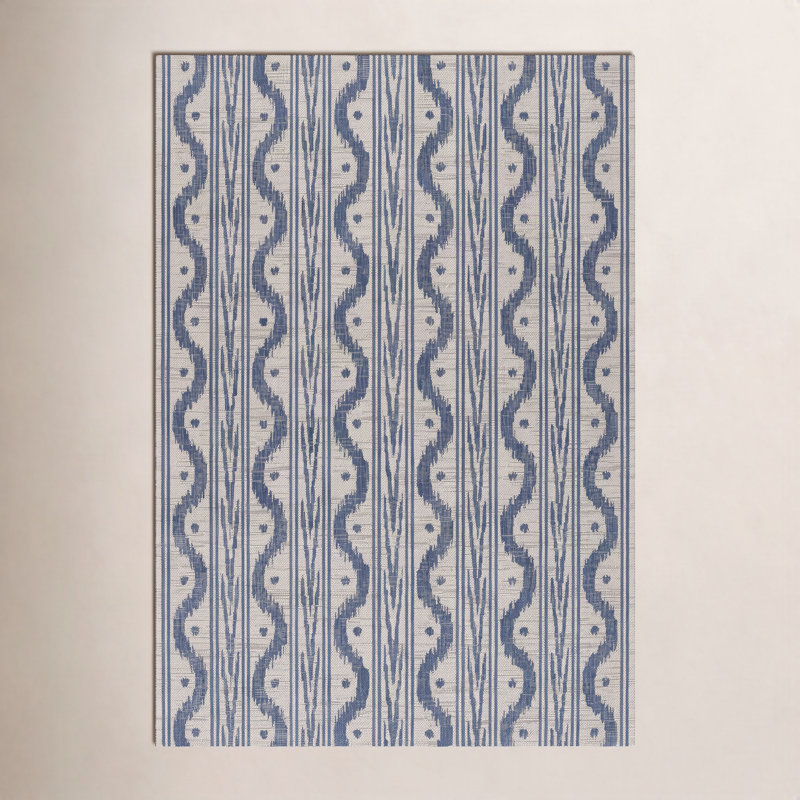 Tapis ikat bleu / blanc Karini, Rectangle 6 pi 6 po x 9 pi