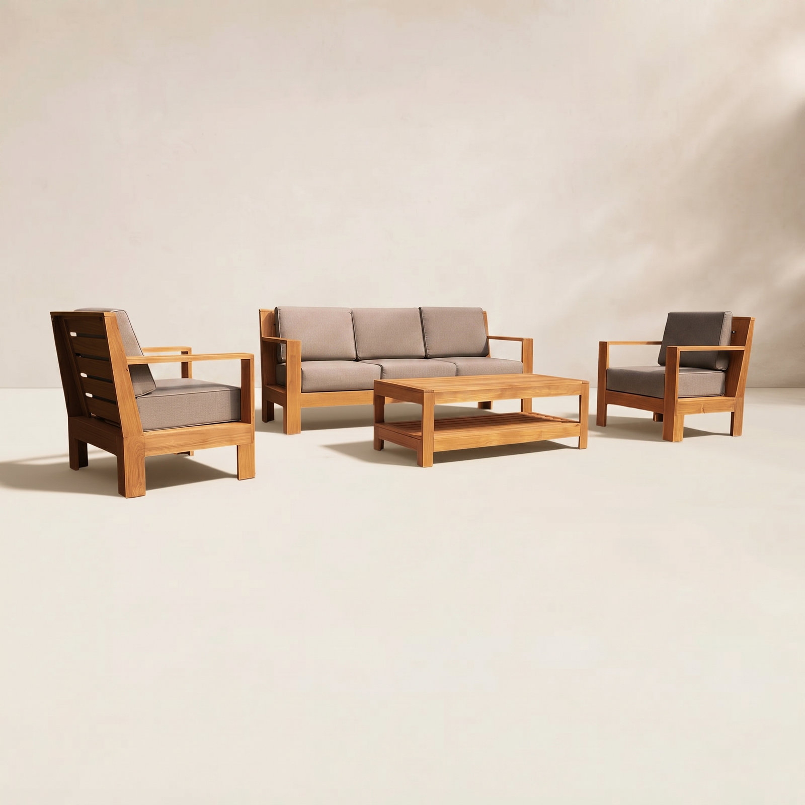 Beaufort Teak Outdoor Conversation Set, Cast Shale Sunbrella®