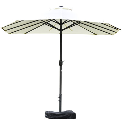 15' Patio Umbrella - Rectangular Steel Double Sided Market Umbrella, Beige Sun Protection, Ribs, Easy Crank For Backyard Blocking, Pole, Assembly