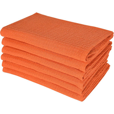  Torchons | Éponges à gaufres recto-verso pour vaisselle | Éponges à vaisselle 100% coton 13 po x 28 po | Linges à vaisselle à séchage rapide super absorbants et réutilisables | Ensemble de 6 pièces - orange