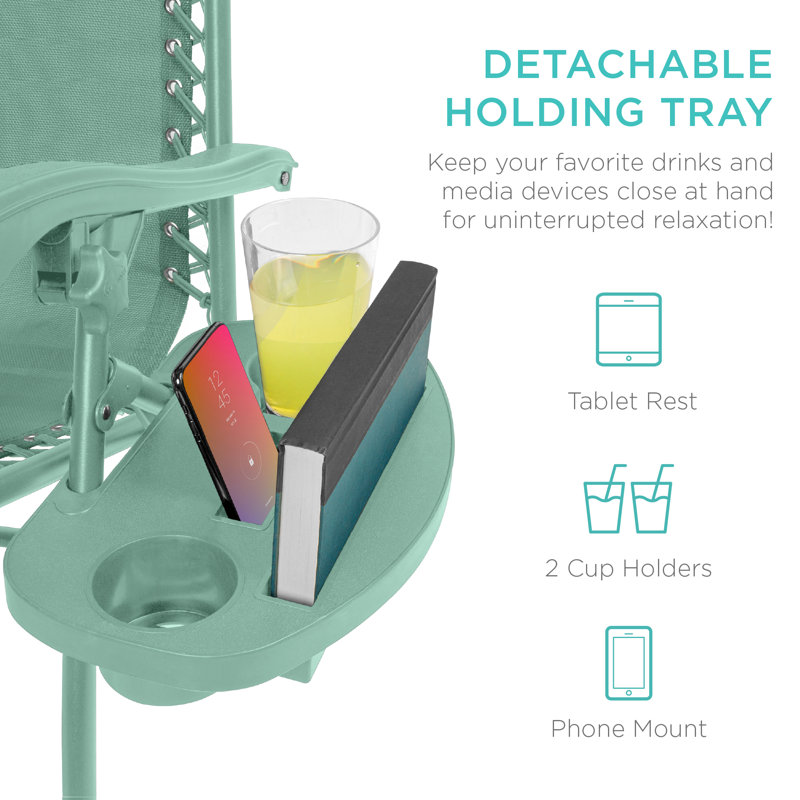  Set Of 2 Zero Gravity Lounge Chair Recliners For Patio, Pool W/ Cup Holder Tray - Seafoam, Seafoam, Seafoam