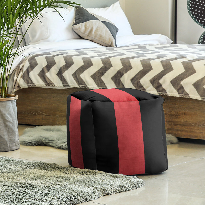 Repose-pieds cube rayures maryland, Noir / rouge / noir