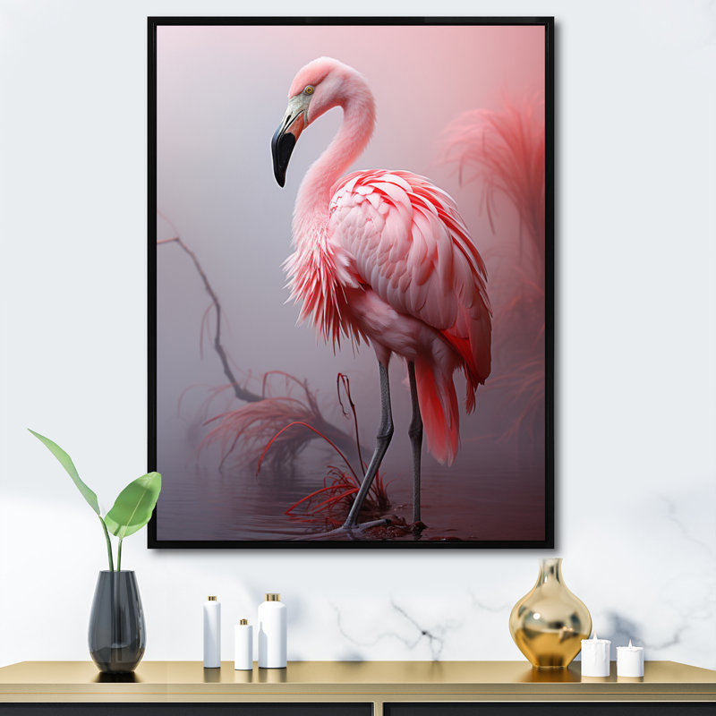 Laida, minimalisme, flamant rose, portrait, H 20 po x l 12 po x P 1 po, Cadre flottant noir