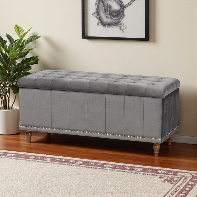 Banc de rangement avec repose-pieds capitonné en tissu gris H 18,58 po x l 41,56 po x P 16,52 po Mosa