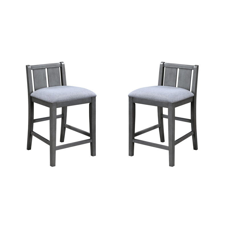 Siège de comptoir de 20 po de hauteur, revêtu de gris avec repose-pieds, largeur de produit de 19,89 po, duo de chaises en caoutchouc et bois