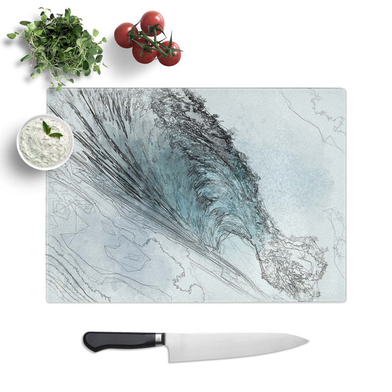 Tempered Glass Curve of the Ocean Wave Chopping Board, 39 cm W x 28.5 cm L