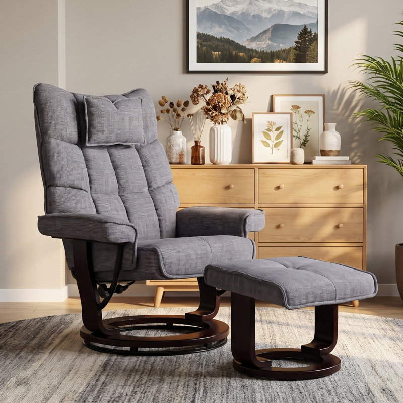 Fauteuil inclinable de massage à 8 points avec repose-pieds, fauteuil chauffant inclinable en chenille avec base en bois courbé, fauteuil télé d'intérieur pour le salon et la chambre à coucher, gris
