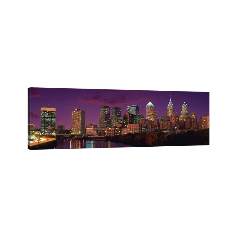 Philadelphia Panoramic Skyline Cityscape (Sunset) by Unknown Artist - Wrapped Canvas Panoramic Print