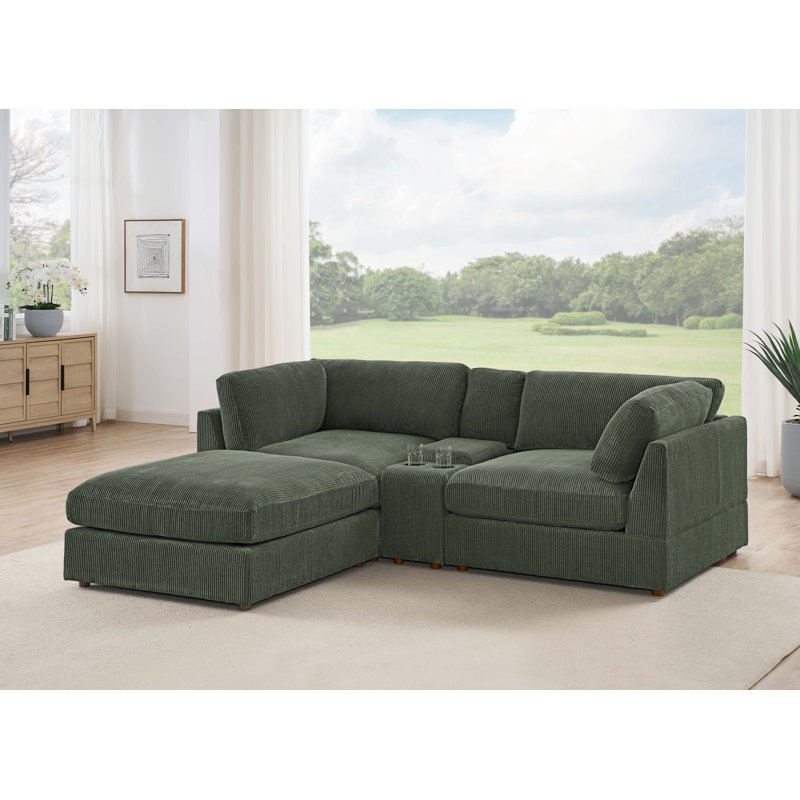 Canapé modulaire en velours côtelé Astrakane, Vert foncé