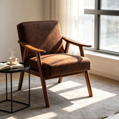 Mid-Century Modern Acent Chair with Microfiber Upholstery & Soid Mood Fran, Compact Anchair for Snall Spaces - Estra Seating for Living Rom Beroo one Gfice