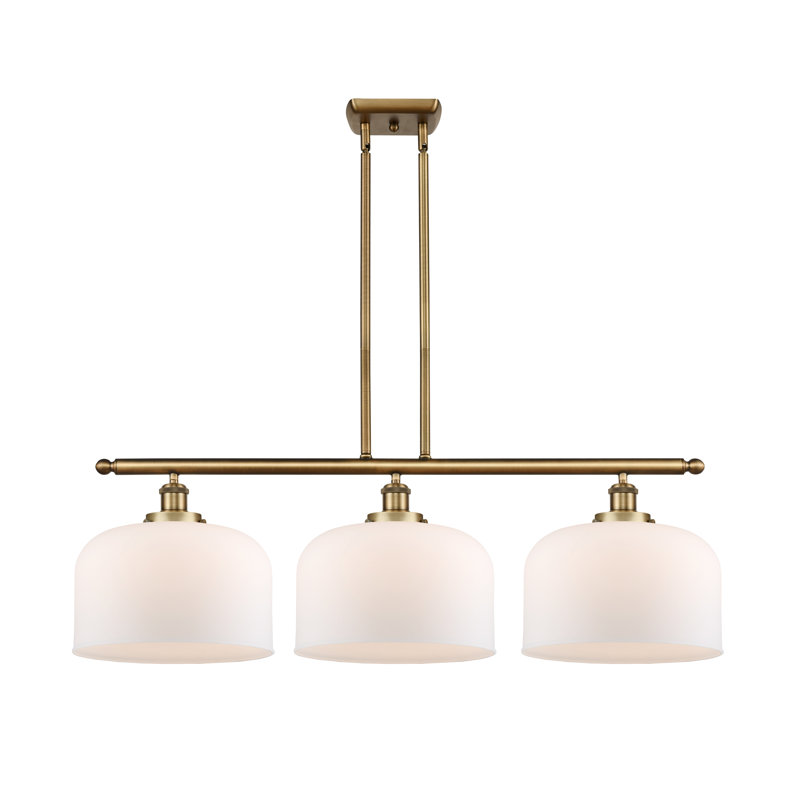 Luminaire suspendu linéaire à 3 lumières pour îlot de cuisine Lattimer, Laiton brossé, DEL, Blanc mat