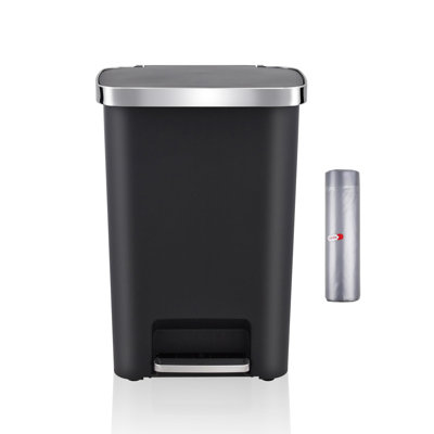 Grande poubelle de cuisine de 14 gallons - poubelle rectangulaire noire avec pédale, fermeture silencieuse, doublure et poche idéale pour un usage domestique
