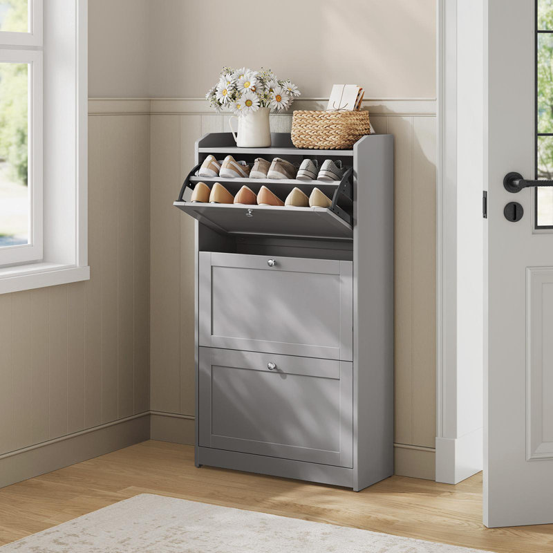 18 Pairs Shoe Cabinet with 3 Flip Drawers, Shoe Storage, Dove Gray