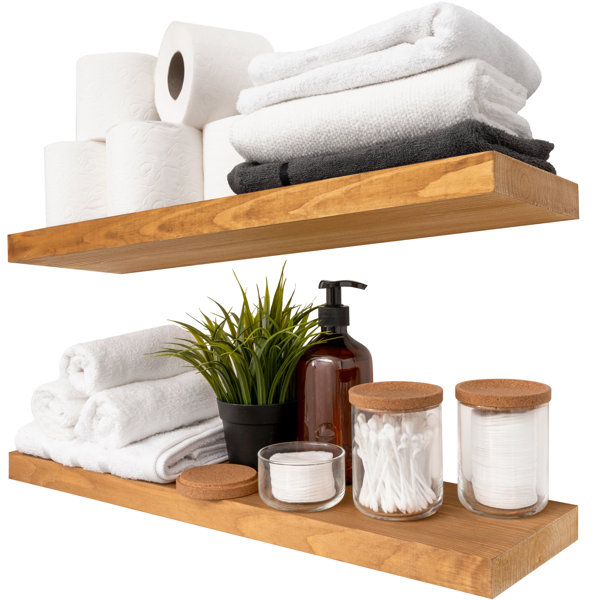 Walnut Wood Bathroom Bundle: Toilet Roll Holder and Two Floating Corner  Shelves 