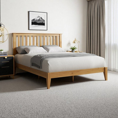 Malinda Mission Style Queen Panel Bed with Built-in Slats - No Box Spring Needed, Brown