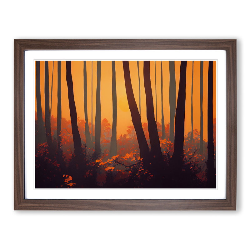 Summer Forest Sunset Vol.2 - Single Picture Frame Painting, 34cm H x 46cm W x 2cm D, Walnut Framed
