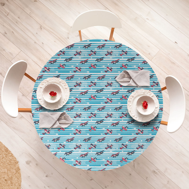 Ambesonne Vintage Airplane Fitted Round Tablecloth Multicolor, 47.27" Round