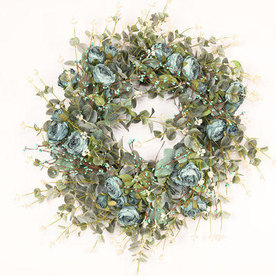26" Handcrafted Eucalyptus Rose No Holiday Wreath