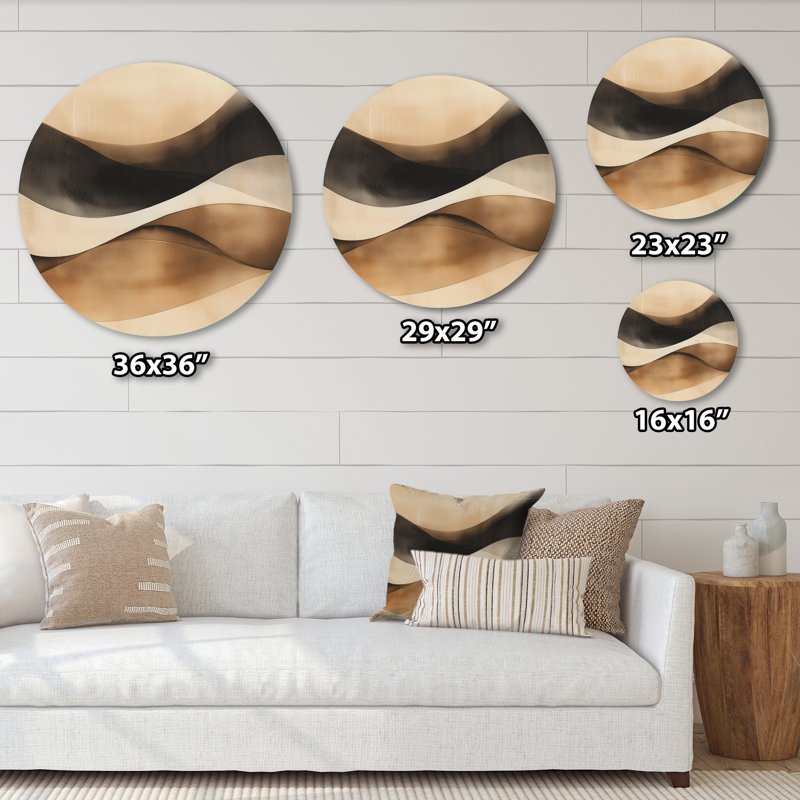 «Brown Minimal Curves - Abstract Shapes Large Round», art mural en métal, L 23 po x H 23 po
