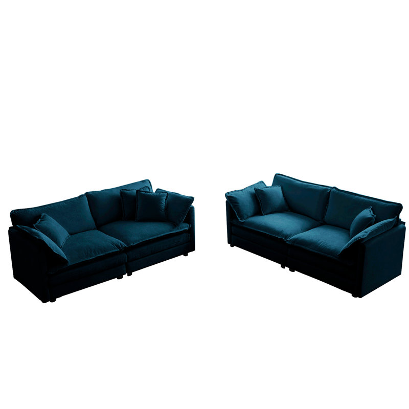 2 canapés de salon en chenille bleue Structure en bois, tissu haut, rembourrage en éponge confortable. Idéal pour le bureau à domicile, le salon 2, le revêtement, la fabrication solide, le rembourrage,