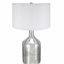 Lampe de table ronde argentée D18 x 32,2 po avec abat-jour en tissu blanc (assemblage de l'abat-jour requis)