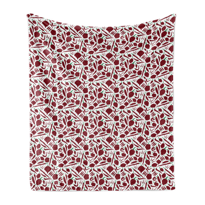 Ambesonne Peppers Fleece Throw Blanket Chilli Pattern Simple Art Green Ruby, 50" W x 60" L