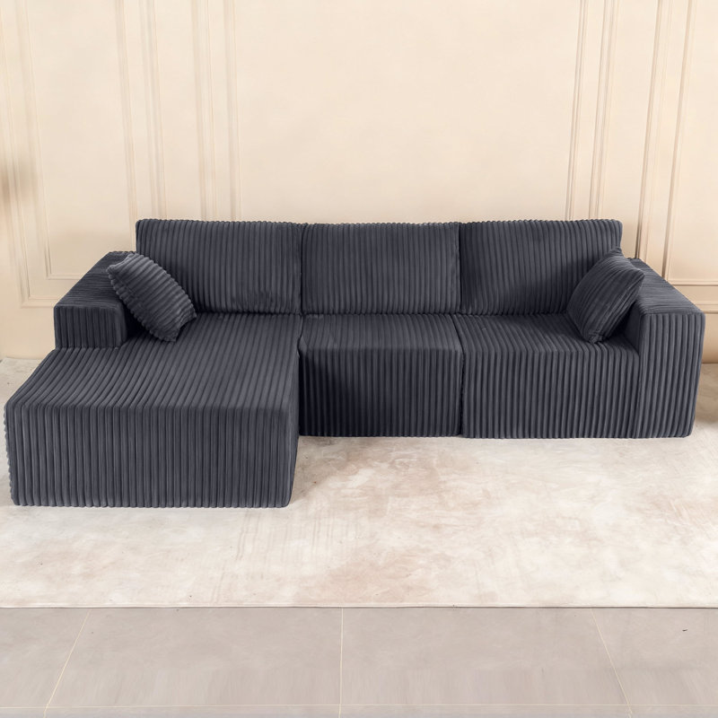 Canapé modulaire de 109 po avec siège profond et canapé modulaire en L moderne avec méridienne de 109 po, gris, Gris