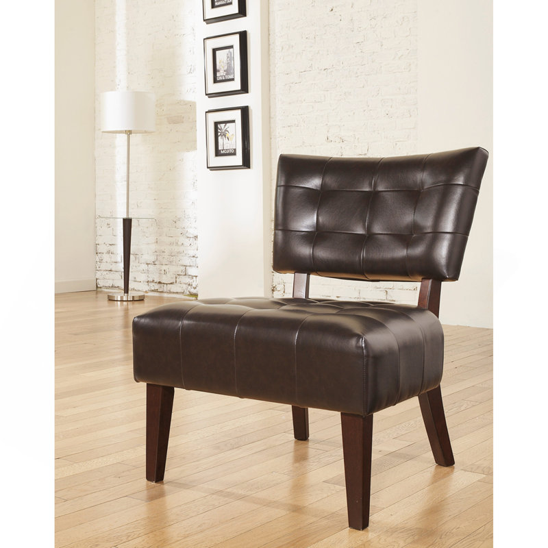 Fauteuil d'appoint capitonné en cuir mélangé brun avec assise surdimensionnée
