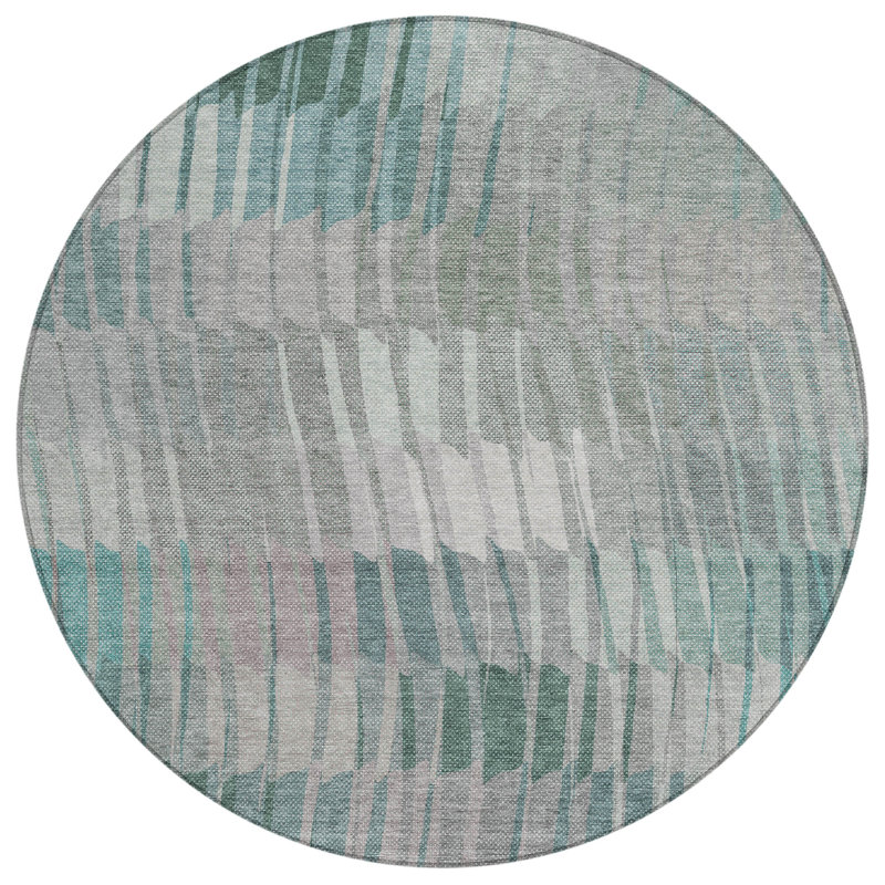 Machine Washable Indoor/Outdoor Huseby ACN2271 Stripes Rug, Round 8'