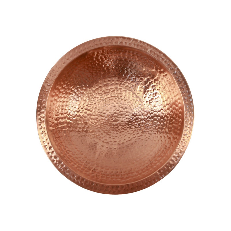 Hammered Solid Copper Birdbath with Wrought Iron Stake